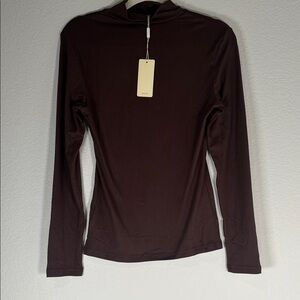 Elegant Brown Long Sleeve Top low turtle neck size small